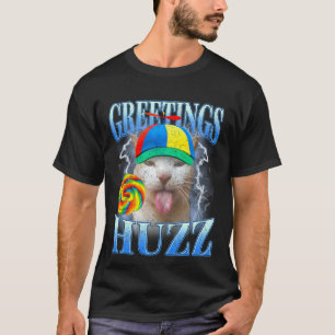 Funny Lollipop Cat Meme Greetings Huzz Retro Gen Z T-Shirt