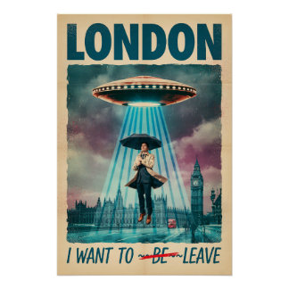 Funny London Alien Abduction Retro Sci-Fi Poster