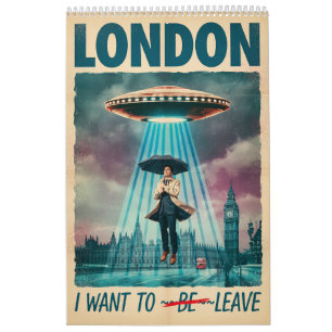 Funny London Alien Abduction Retro Sci-Fi Poster Calendar