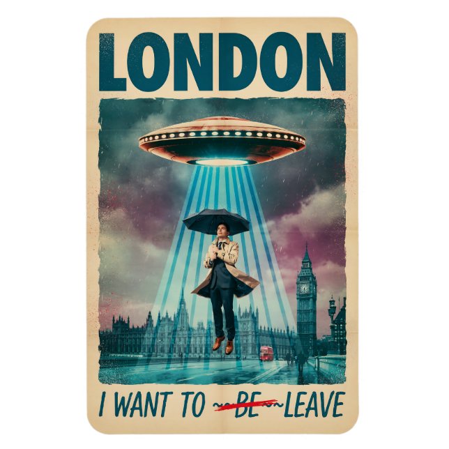 Funny London Alien Abduction Retro Sci-Fi Poster Magnet (Vertical)
