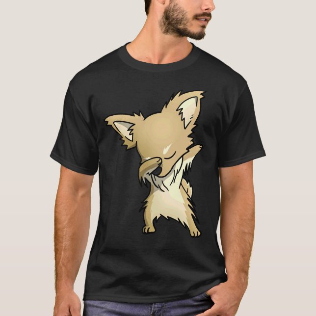 Funny Long Coat Chihuahua Dabbing T-Shirt (Front)