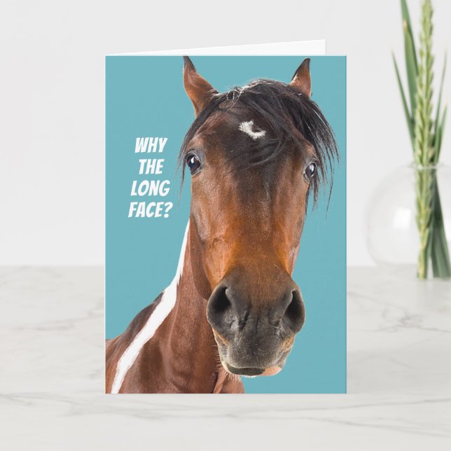 Funny Long Faced Horse Bucking Birthday Card (Front)