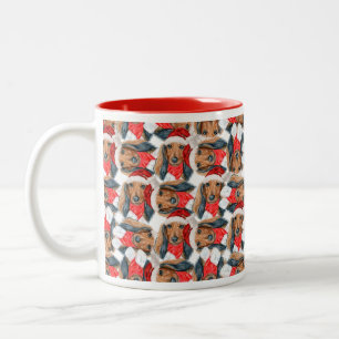 Funny Long Haired Dachshund Christmas Pattern Two-Tone Coffee Mug