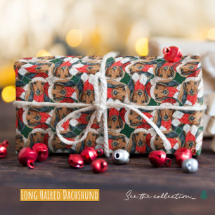 Funny Long Haired Dachshund Christmas Pattern Wrapping Paper