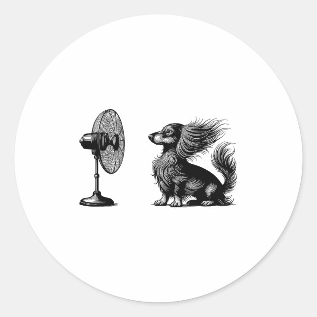 Funny Long Haired Dachshund Dog With Fan Doxie Wie Classic Round Sticker (Front)