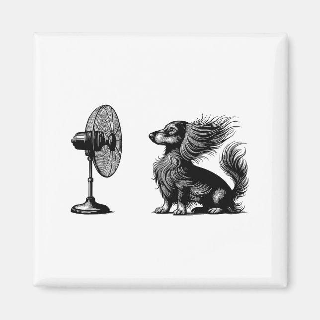 Funny Long Haired Dachshund Dog With Fan Doxie Wie Magnet (Front)