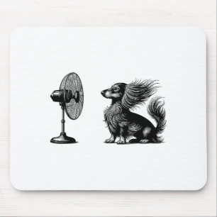 Funny Long Haired Dachshund Dog With Fan Doxie Wie Mouse Mat