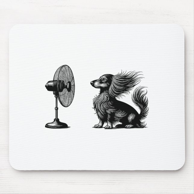 Funny Long Haired Dachshund Dog With Fan Doxie Wie Mouse Mat (Front)