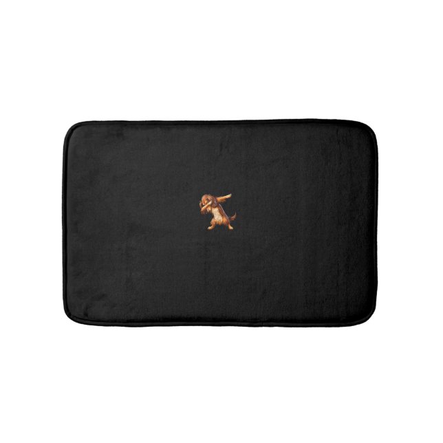 Funny Long Haired Dachshund Doxie Dabbing Dog Men  Bath Mat (Front)