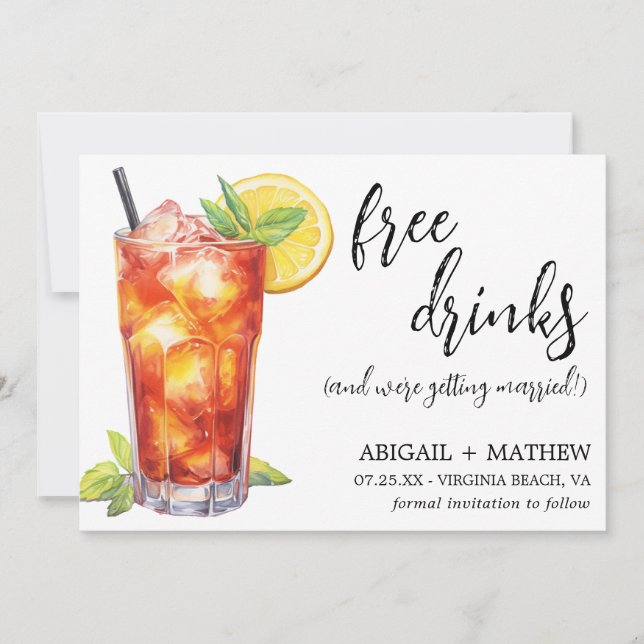 Funny Long Island Iced Tea Cocktail Photo Wedding  Save The Date (Front)