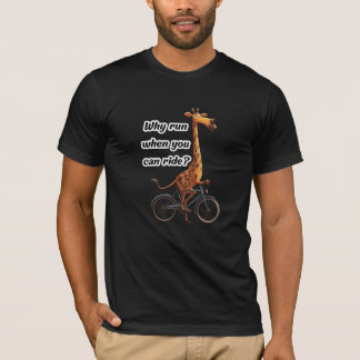 Funny Long Neck Giraffe on Bicycle with Text T-Shirt