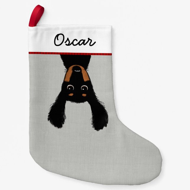 Funny Longhaired Dachshund Cartoon Wiener Dog Xmas Small Christmas Stocking (Front)