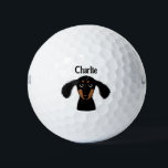 Funny Longhaired Dachshund Puppy Dog Custom Name Golf Balls<br><div class="desc">Easily identify your ball on the golf course with this original wiener dog golf ball. Cute longhaired black and tan Dachshund. Makes a great gift for the golfer in your life who loves a Doxie.</div>