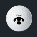 Funny Longhaired Dachshund Puppy Dog Custom Name Golf Balls<br><div class="desc">Easily identify your ball on the golf course with this original wiener dog golf ball. Cute longhaired black and tan Dachshund. Makes a great gift for the golfer in your life who loves a Doxie.</div>