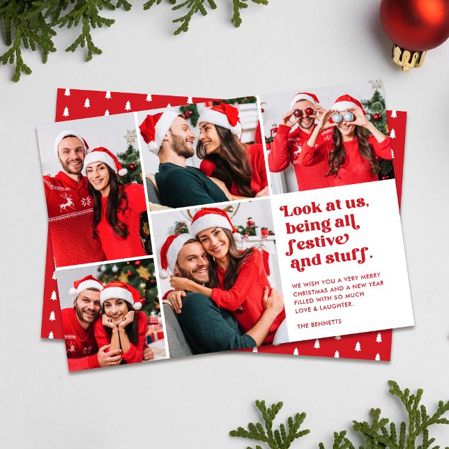 Funny Look at Us 5 Photo Collage Christmas Holiday Card (Creator Uploaded)