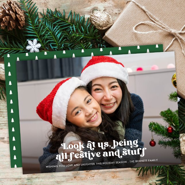 Funny Look at Us Christmas Full Photo | Green Holiday Card (Creator Uploaded)