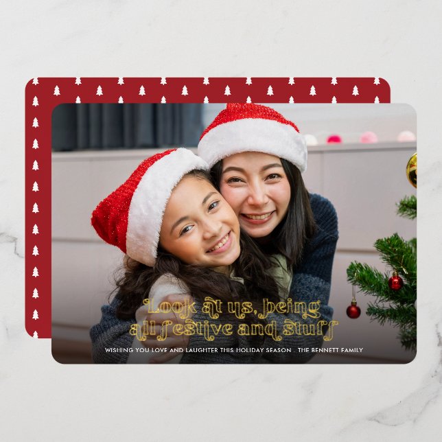 Funny Look at Us Christmas Full Photo | Red Foil Holiday Card (Front/Back)