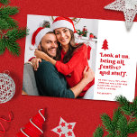 Funny Look at Us Christmas Photo | Red Holiday Card<br><div class="desc">This funny holiday photo card features retro style typography reading, "Look at us, being all festive and stuff" in red over a white background. A little Christmas tree adds that special festive touch. Don those Santa hats, reindeer antlers, ugly sweaters, or other obvious Christmas attire and accessories. Then snap some...</div>