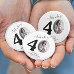 Funny 'Look Who's 40' Stylish 40th Birthday 6 Cm Round Badge<br><div class="desc">Celebrate forty years in style with our Look Who's 40 Milestone Button! Featuring a photo of the birthday person as the '0' in their age, this customisable button is a unique way to make them feel special. Our elegant calligraphy and personalised details, including their name, age, location, and year, make...</div>