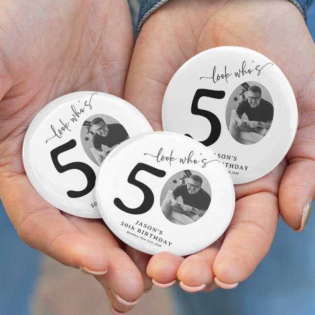 Funny 'Look Who's 50' Stylish 50th Birthday 6 Cm Round Badge (Creator Uploaded)