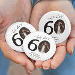 Funny 'Look Who's 60' Stylish 60th Birthday 6 Cm Round Badge<br><div class="desc">Celebrate sixty years in style with our Look Who's 60 Milestone Button! Featuring a photo of the birthday person as the '0' in their age, this customisable button is a unique way to make them feel special. Our elegant calligraphy and personalised details, including their name, age, location, and year, make...</div>