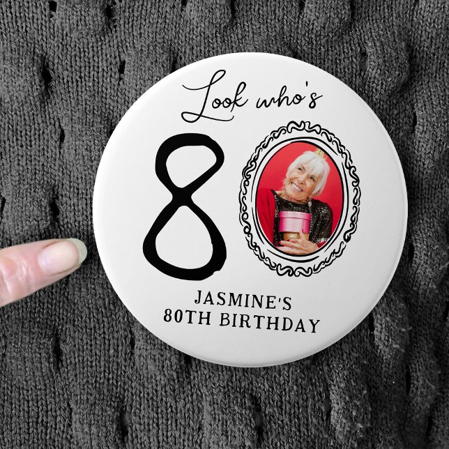 Funny Look Who's 80! Photo 80th Birthday 7.5 Cm Round Badge (Creator Uploaded)