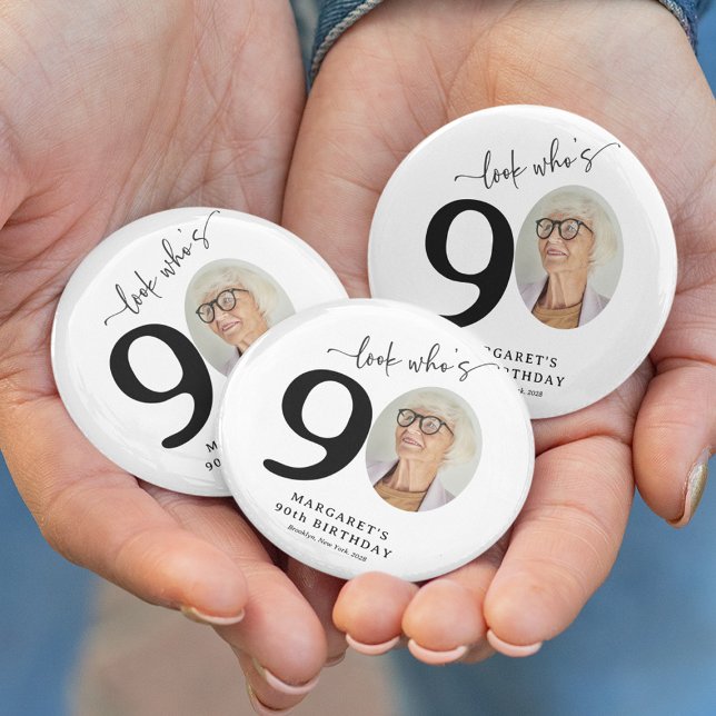 Funny 'Look Who's 90' Stylish 90th Birthday 6 Cm Round Badge (Creator Uploaded)