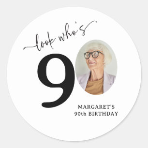 Funny 'Look Who's 90' Stylish 90th Birthday Classic Round Sticker