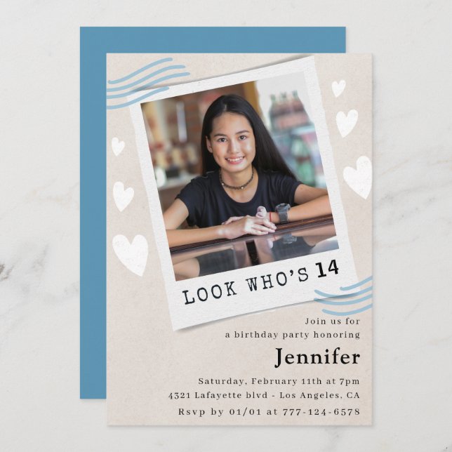 Funny Look who's turning 14th birthday invitations (Front/Back)