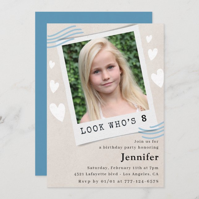 Funny Look who's turning 8th birthday invitations (Front/Back)
