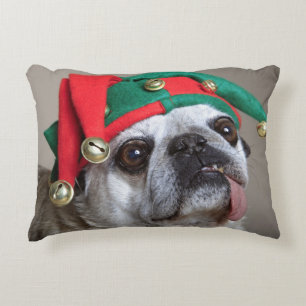 Funny looking pug with tongue hanging out decorative cushion
