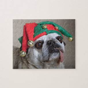 Funny looking pug with tongue hanging out jigsaw puzzle