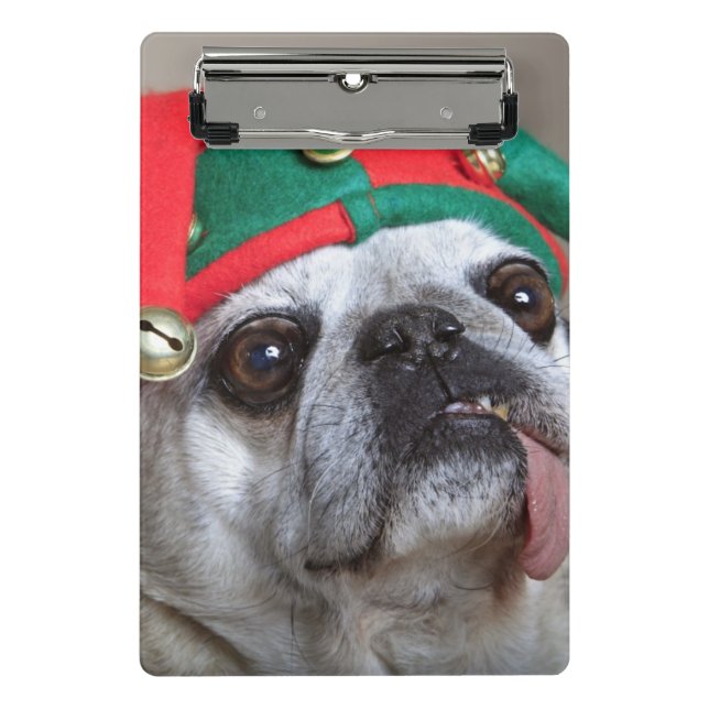 Funny looking pug with tongue hanging out mini clipboard (Front)