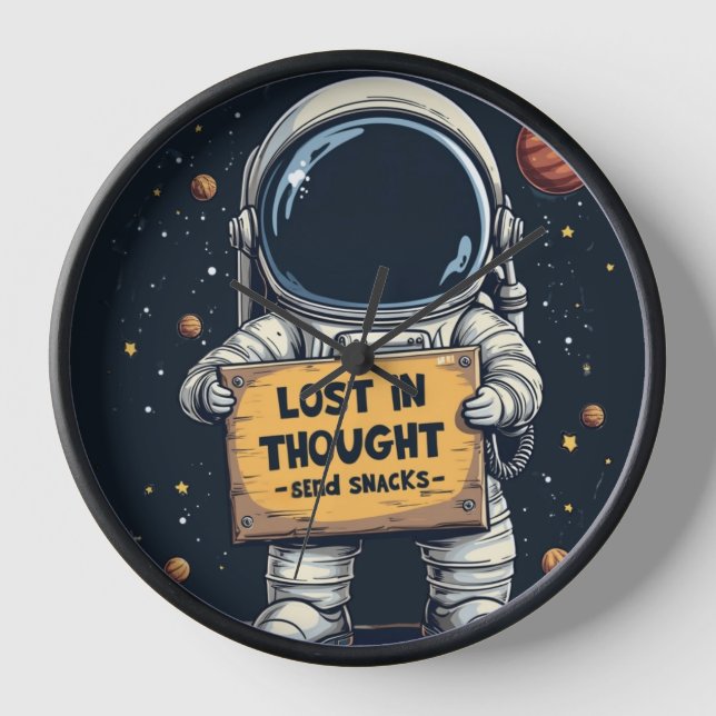 Funny Lost in Thought Astronaut Space Illustration Clock (Front)