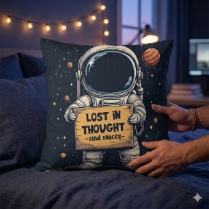 Funny Lost in Thought Astronaut Space Illustration Cushion