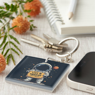 Funny Lost in Thought Astronaut Space Illustration Key Ring