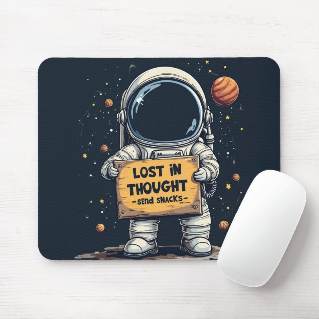 Funny Lost in Thought Astronaut Space Illustration Mouse Mat (With Mouse)