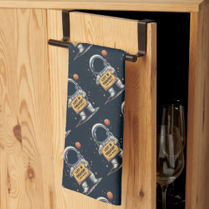 Funny Lost in Thought Astronaut Space Illustration Tea Towel