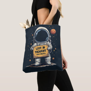 Funny Lost in Thought Astronaut Space Illustration Tote Bag