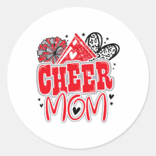 Funny Loud Proud Cheer Mum Mama Cheerleading Red B Classic Round Sticker