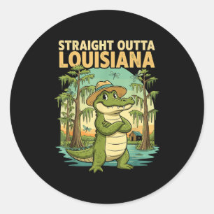 Funny Louisiana Alligator Retro Wildlife Travel Ba Classic Round Sticker