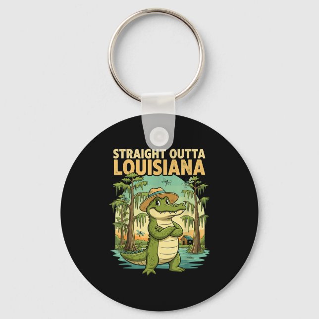 Funny Louisiana Alligator Retro Wildlife Travel Ba Key Ring (Front)