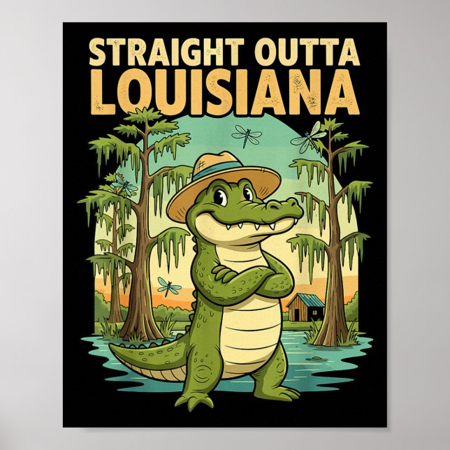 Funny Louisiana Alligator Retro Wildlife Travel Ba Poster (Front)