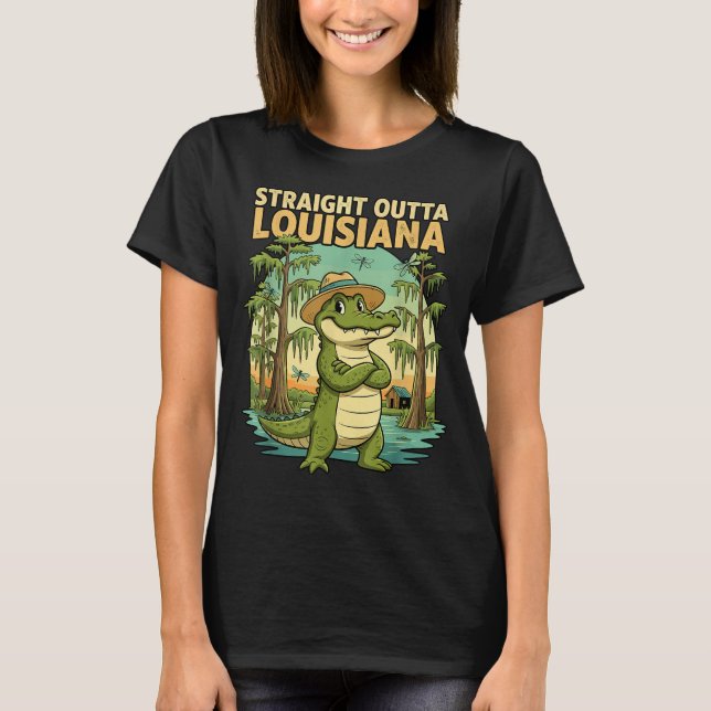 Funny Louisiana Alligator Retro Wildlife Travel Ba T-Shirt (Front)