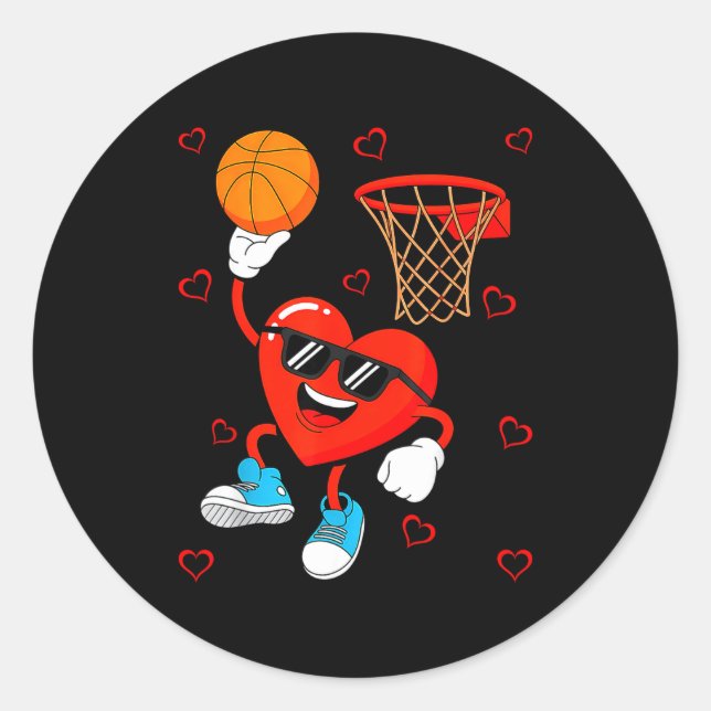 Funny Love Basketball Heart Shape Happy Valentine' Classic Round Sticker (Front)