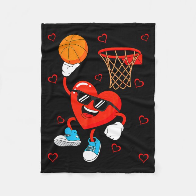 Funny Love Basketball Heart Shape Happy Valentine' Fleece Blanket (Front)