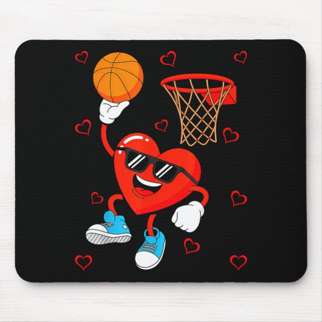Funny Love Basketball Heart Shape Happy Valentine' Mouse Mat (Front)