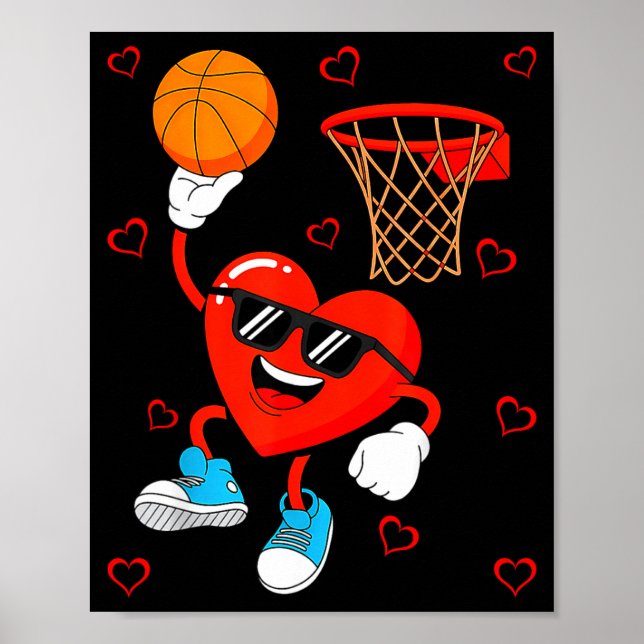 Funny Love Basketball Heart Shape Happy Valentine' Poster (Front)