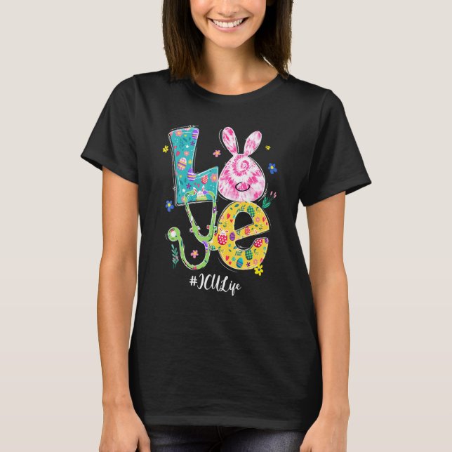 Funny Love Bunny Icu Nurse Easter Day Nursing Stet T-Shirt (Front)