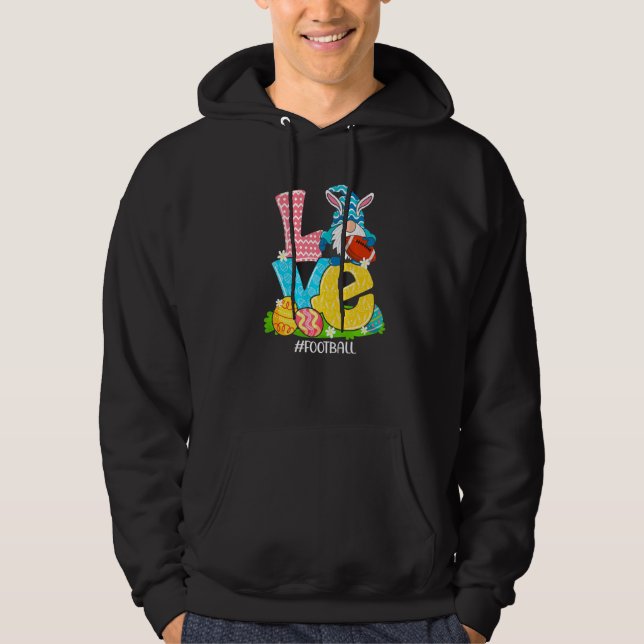 Funny Love Football Easter Gnome Egg Hunting Baske Hoodie (Front)